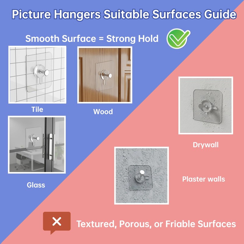Picture Hangers Without Nails, Nail Free Wall Hangers,20 Counts Adhesive