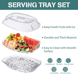 Chilled Serving Platters and Trays for Entertaining,Chilled Veggie Tray with Lid,Ice Serving Platters and Trays Cold Travel,Appetizer Fruit Snack Tray- Keeps Food Cool
