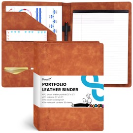 Koogel Portfolio Leather Binder, Brown Padfolio Folder for Legal Pad Portfolio Organizer with Writing Notepad 30 Sheets for School Office Meeting