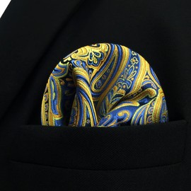 SHLAX&WING Paisley Blue Yellow Pink Silk Pocket Square Mens Hankies Hanky