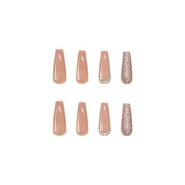 BABALAL Glossy Press on Nails Long Coffin Full Cover False Nails Shiny Stick on Nails Nude Fake Nails for Women and Girls