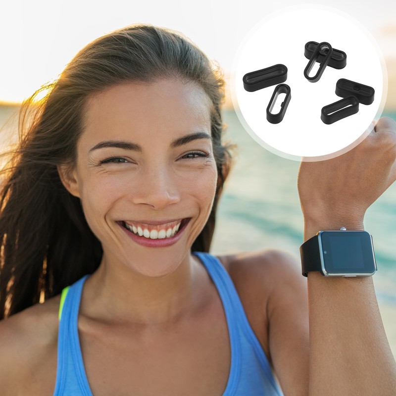 Kenning 6 Pcs Watch Bands Loops, Black Silicone Watch Strap