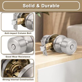 NIZADO 2 Pack Indoor Keyless Door Locks for Bedrooms, Privacy Bathroom Interior Door Knob with Lock in Satin Nickel, Privacy Modern Door Handle Interior for Bath and Bed