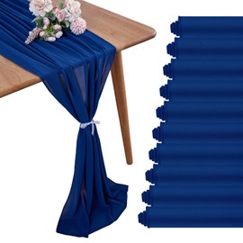 BEDDEB 29x120 Inches 10 Pack Navy Blue Chiffon Table Runner 10Ft Sheer Wedding Table Runner Romantic Tulle Table Runner for Wedding Decor Birthday Party Bridal Baby Shower Table Decoration