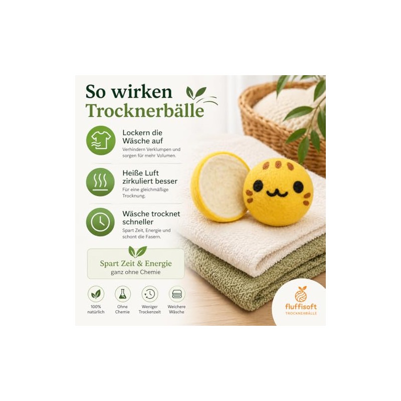 Pack of 6 Dryer Balls - 100% Sheep's Wool -
