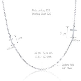 WANDA PLATA Women's Cross Necklace, 925 Silver, Christian Gifts, Cross Necklace Jesus Cross Chain 39 + 5 cm Variable Length with Pendant Cross Side Horizontal, Sterling Silver
