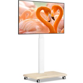TVON Rolling TV Stand for 32 to 65 70 Inch TVs, Elegant Floor TV Stand with Wheels, Mobile TV Cart with 9 Levels of Height Adjustment for Optimal Viewing, White Floor Stand for Living Room