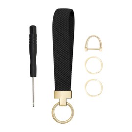 JIHUOO Stretchy Keychain Wristlet Braided Wrist Key Chain Short Hand Lanyard Strap Wallet Holder Strap Car Key Holder Keychain with 2 Pcs Keyrings D ring and Screwdriver Black