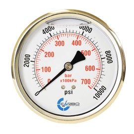 CARBO Instruments 2 1-2" Pressure Gauge, All Stainless Steel Wetted Parts, Case, Connection, Liquid Filled, 0-10000 psi/kPa, Back Mount 1/4" NPT