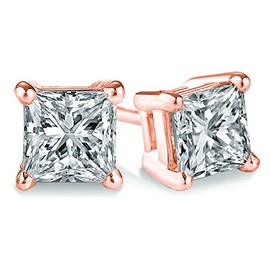 PARIKHS Princess cut Diamond stud Premium Quality 14k Rose Gold (0.12ctw, Clarity-SI2)