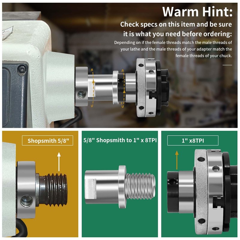 HAowosi Lathe Headstock Spindle Adapter,Converts 5/8" Shopsmith to 1" x