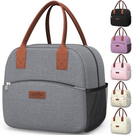 HOTOR Lunch Bags for Women & Men - Wear-Resistant & Leak-Proof Insulated Lunch Bag with Large Capacity, Multi-Functional Cooler Box for Office, Picnic, Grey, 27.0×15.0×24.0 cm