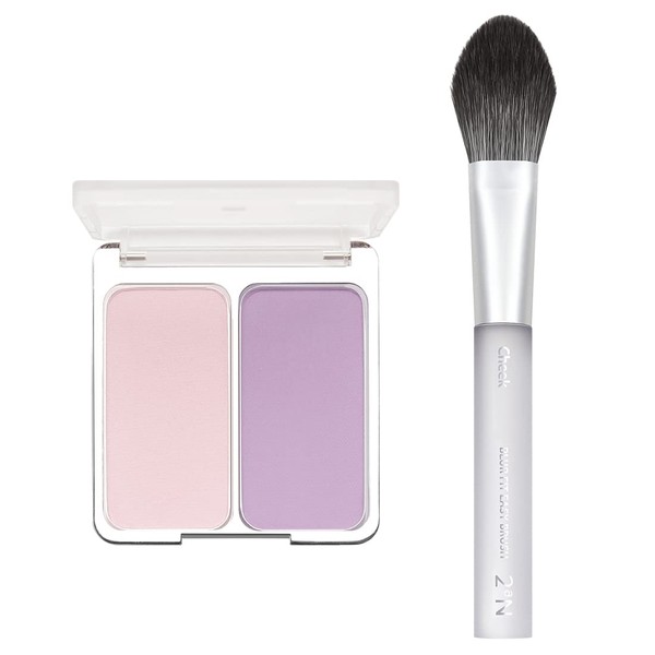 2aN Cheek Tint Blush Palette, 2-in-1 Long-Lasting Highly Pigmented Powder Blush Duo in Sleek Compact Korean Makeup Beauty Products (Brush+Purple, Medium)