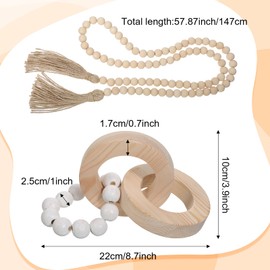 2Pcs Wood Knot Link Chain & Bead Garland Set, Natural Wooden Farmhouse Table Decor for Boho Country Home, Coffee Bar Tray Centerpiece (Classic Colors)