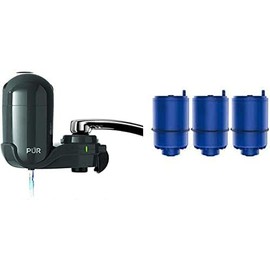 Faucet Mount Water Filtration System with 4 Filters, Black