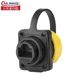 CNLINKO YM-20 RJ45 Waterproof Connector Set, CAT6 Ethernet Connector 8P8C Dual Port Connector, Panel Mount Receptacles Socket, IP68 Waterproof Connector (Yellow RJ45 4-Hole Set)