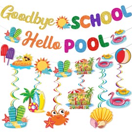 Goodbye School Hello Pool Banner Summer Party Decorations End of School Year Party Decorations Schools Out for Summer Decorations Last Day of School Decorations Pool Party Decorations