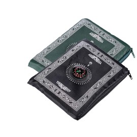 Islamic Gifts 123 [Pack of 2] Portable Travel Prayer Mats | Compass, Weights (Keeps mat in Place), and Pouch, Pocket Size