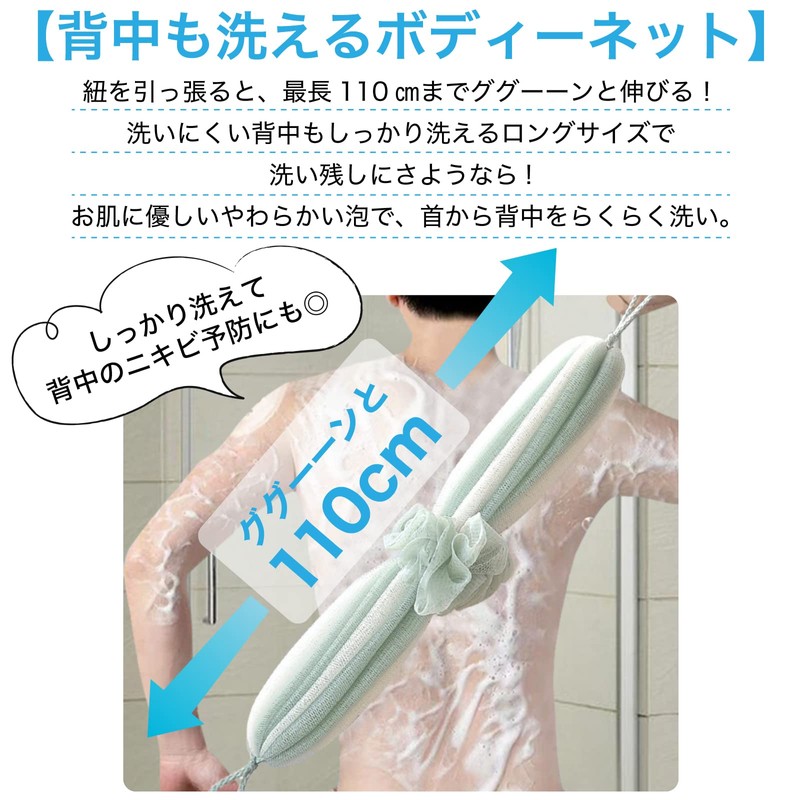 (RONGUI) Body Sponge, Back Washable Foaming Net, Set of 3