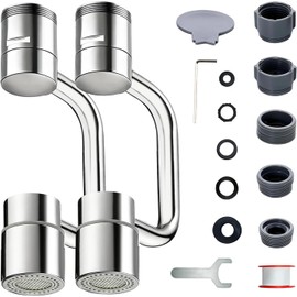 2 extensiones de llave giratorio de 1440°, extensor de aireador de llave giratorio de 1080°, llave universal giratorio ajustable de 2 modos para fregadero de cocina y baño, color plateado