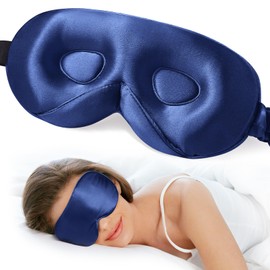 LitBear 100% 22 Momme Mulberry Silk Sleep Mask - 3D Contoured Eye Mask for Men & Women, Soft Breathable Sleeping Mask with Adjustable Strap, Perfect Blocks Light for Sleeping (Midnight Blue)
