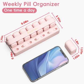 Restree 7 Day Pill Organizer with Medication Reminder & Sliding Lid – Weekly Travel Pill Case, 7 Removable Compartments, Large Pill Organizer for Capsules Vitamins Fish Oil/Supplements (Pink)