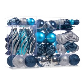 87Pcs Christmas Ball Ornaments Set, Assorted Shatterproof Hanging Tree Decorative for Xmas Tree Holiday Party and Home Decor (Blue & Silver)