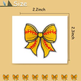 SHELEMB 12Pcs Baseball Iron on Patches, Bow Patch, Sports Style Embroidered Patches for Clothes, Backpacks, Hats, Jeans, T-Shirts, Tank Tops - Yellow