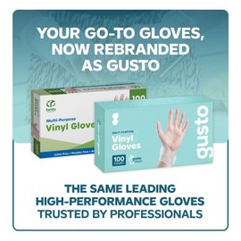 GUSTO [200 Count Disposable Vinyl Gloves – Clear, Latex-Free, Powder-Free, BPA-Free – Safe for Food Handling, Cooking & Cleaning - Medium (Formerly Comfy Package)