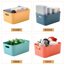 HapiLeap Plastic Storage Bins with Lid, Stackable Storage Containers for Organizing, Decorative Storage Baskets for Shelves Living Room Playroom Classroom Office (Medium (4 PCS))