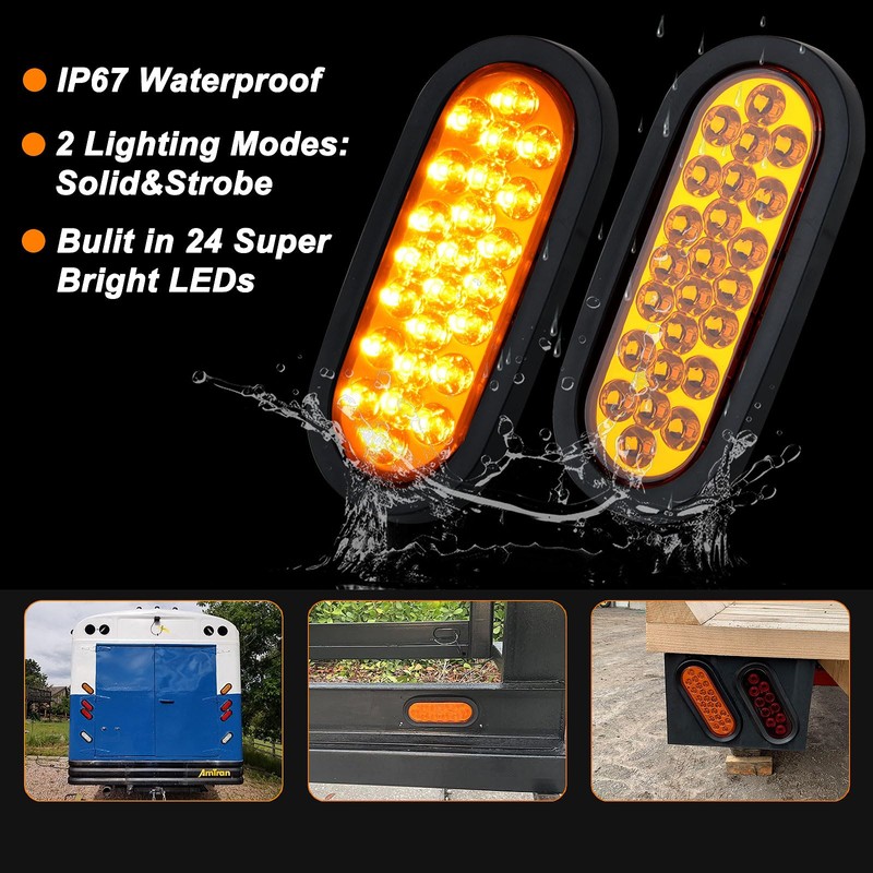 Partswcgg 4Pcs 6" Inch Oval Amber Led Strobe Lights 24LED