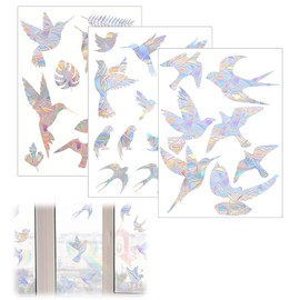 HORREX Pack of 32 Bird Protection Stickers for Windows, Bird Anti-Collision Window Stickers, Prism Window Stickers, Large Bird Window Decals, Soft Anti-Collision Stickers for Protection
