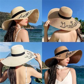 Lhyxuuk Straw Hat, Women's, Large, Cute Straw Hat, Folding Hat, 5.9 inches (15 cm), Extra Wide Brim, Sun Protection, UV Protection, Cool, Straw Hat, Elegant Beach, Resort, Fishing, Travel, Khaki
