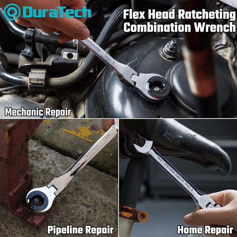 DURATECH 6-Piece Ratcheting Wrench Set w/Open Flex-head Metric w/Organizer Bag