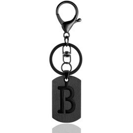 ANHBKAR A-Z Black Stainless Steel Letter Keychain - Alphabet Initial Key Ring for Men Women, Purse or Car Charm (B Black 03)