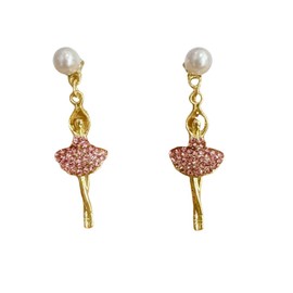 Ballet Ballerina Gymnastics Crystal Bling Stud Earrings Gifts Dance Recital Gifts Sparkling Dance Gifts Heart Dance Earrings - Pink