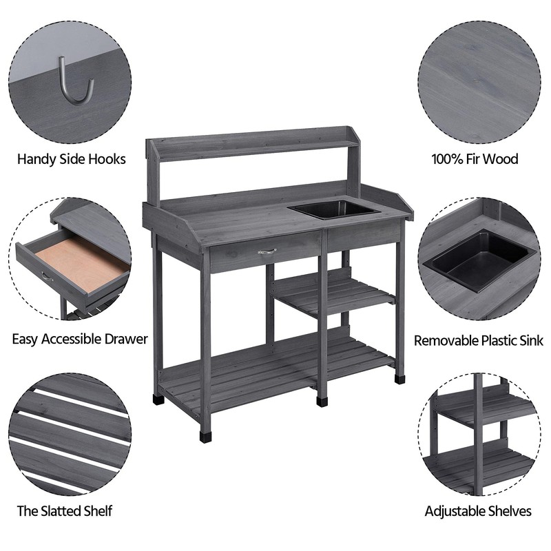 Yaheetech Outdoor Potting Bench Table Potters Benches Garden Workstation for
