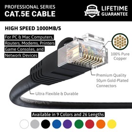 InstallerParts Cable Ethernet CAT5E Cable UTP con arranque de 25 pies, color negro, serie profesional, cable de red de 1 gigabit/sec, 350 MHZ