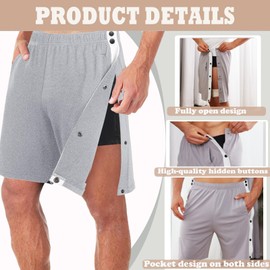AUSTYLCO Tear Away Shorts for Men Post Surgery Adaptive Clothing Fully Open on Both Sides Snap Post-operative Pants with Pockets for Knee Leg Hip Surgical