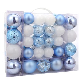ISULIFE 87ct Christmas Ball Ornaments Set Shatterproof Seasonal Hanging Decorations with Reusable Hand-held Gift Package for Xmas Tree Holiday Party and Home Decor, Airy Blue