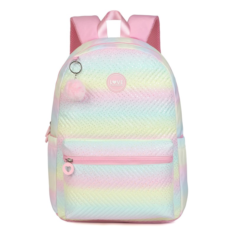kingdisen School Backpack Set for Girls, Lightweight Rainbow Pastel Teen