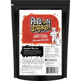 PETS ON STRIKE PETS ON STRIKE Freeze Dried Beef Liver for Dogs & Cats C Single Ingredient Dog Treats C USA Sourced & Made C High Protein, All Natural, Grain Free C Raw Freeze-Dried Training Treats (18oz)