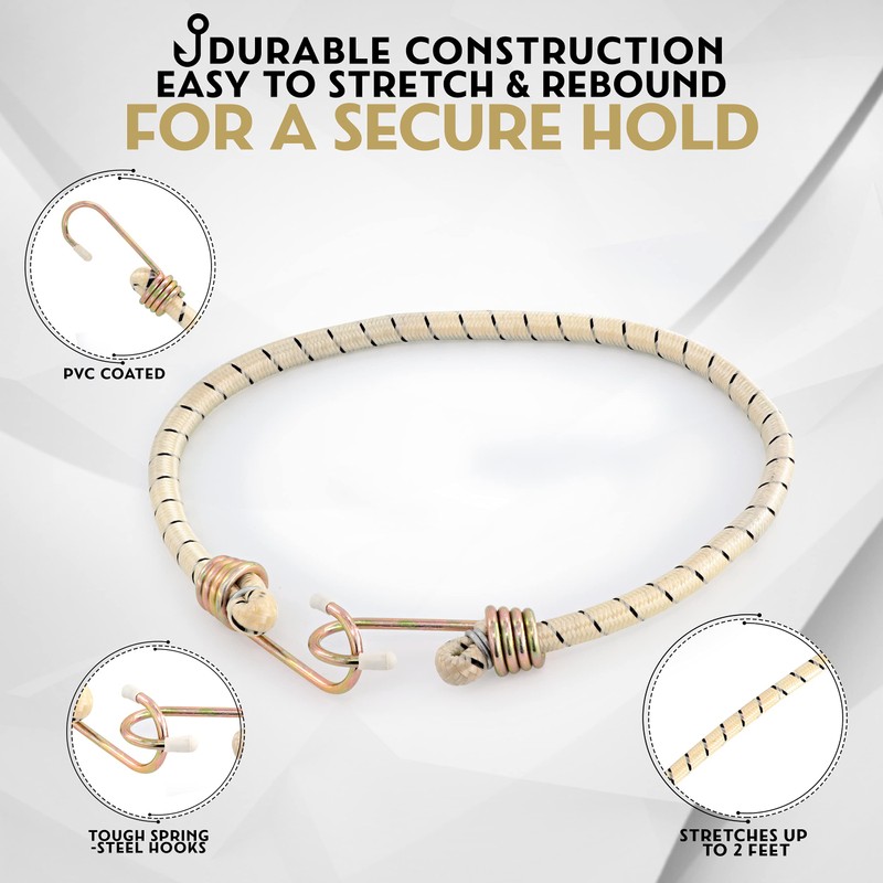 Heavy Duty Bungee Cords with Steel Hooks - Adjustable 24"