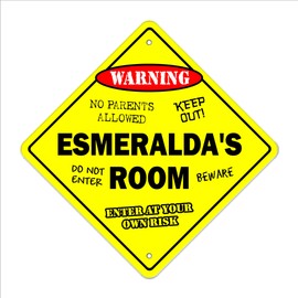 Esmeralda's Room Sign Crossing Zone Xing | Indoor/Outdoor | 12" Tall Kids Bedroom Decor Door Children's Name boy Girl