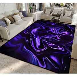 FUIENCFKE Marble Blue Ultra Violet Black Abstract Neon Purple Wave Gradient Art Rugs Soft Non-Slip Indoor Outdoor Kids Modern Home Decor Carpet Mat Yoga Runner Doormat, Multicolor, 47x63''(120x160cm)