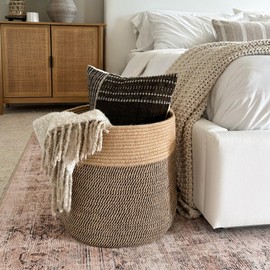 Goodpick Large Cotton Rope Basket 15.8"x15.8"x13.8"-Baby Laundry Basket Woven Blanket Basket Nursery Bin, Jute