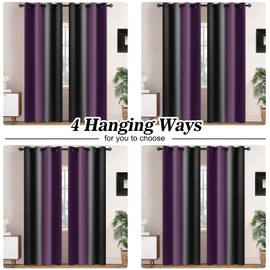 Yakamok Blackout Ombre Purple and Black Curtains for Bedroom, Gradient Room Darkening Curtains, Grommet Thermal Insulated Light Blocking Window Drapes/Curtain for Living Room,52 x 84 Inch,2 Panels