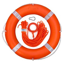 30" Boat Throw Rings with Water Floating lifesaving Rope 98.4 feet, Life Ring with Fluorescent Reflective Strip, White Grab Lines