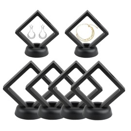 Set of 4 3D Floating Frame Display Holders, Coin Holder for Coins, Jewellery and Collectibles, Transparent and Dustproof Display Boxes with Round Base, 7 x 7 x 2 cm