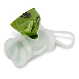 KOZR Dog Poop Bag Holder for Leash Doggie,Waste Bag Dispenser Puppy Potty Carrier Small Doggy with Carabiner Clip with 1 Roll of Pet Trash Bags,Green